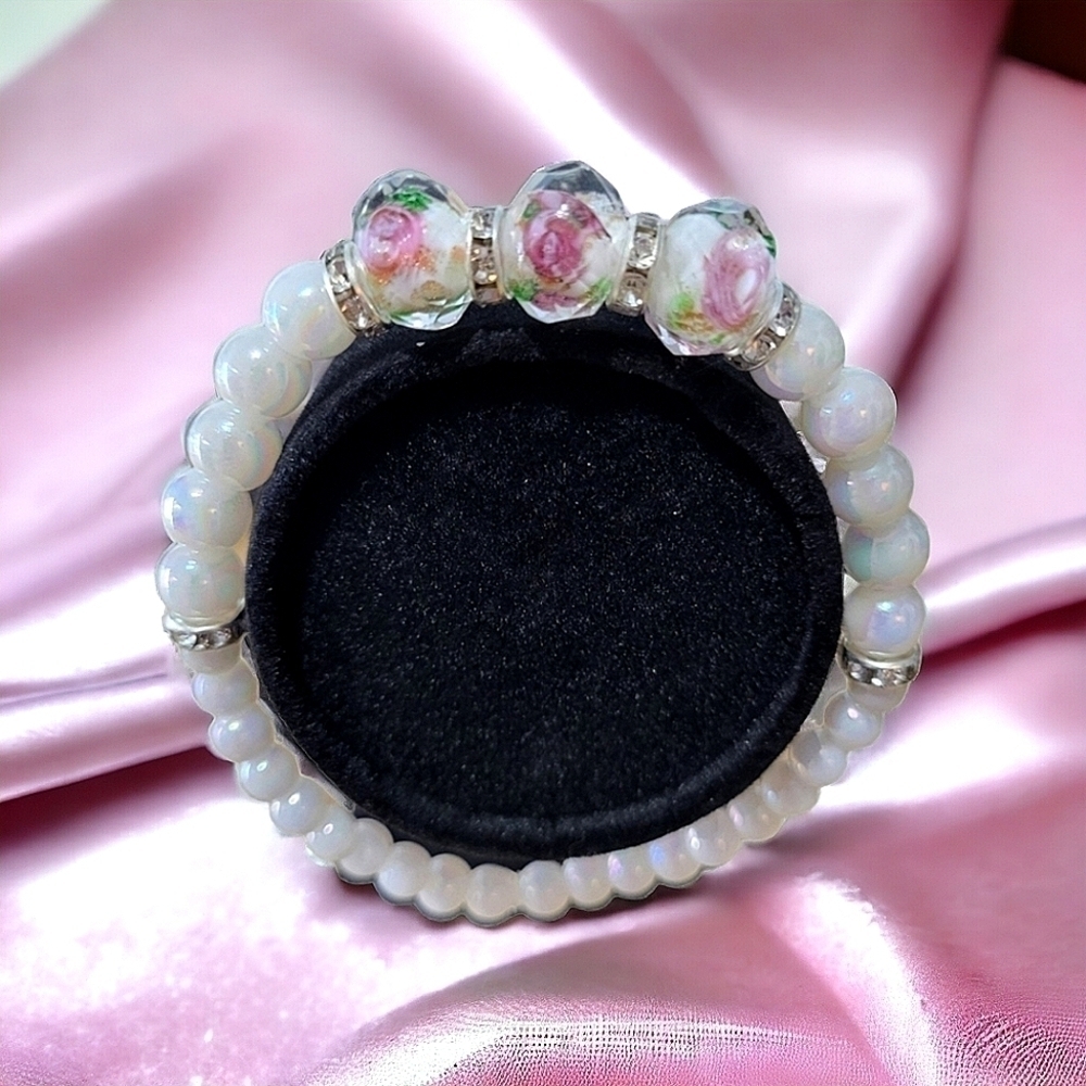 Handcrafted Acrylic and K9 Glass Bead Bracelet 8-10" Stretch